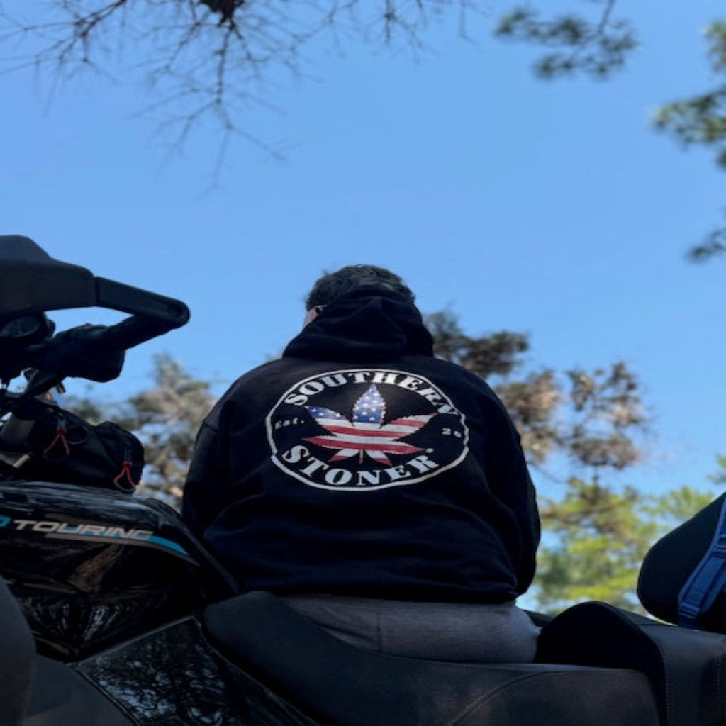 Southern Stoner OG logo hoodie in black back view — lifted lifestyle sweatshirt Southern apparel