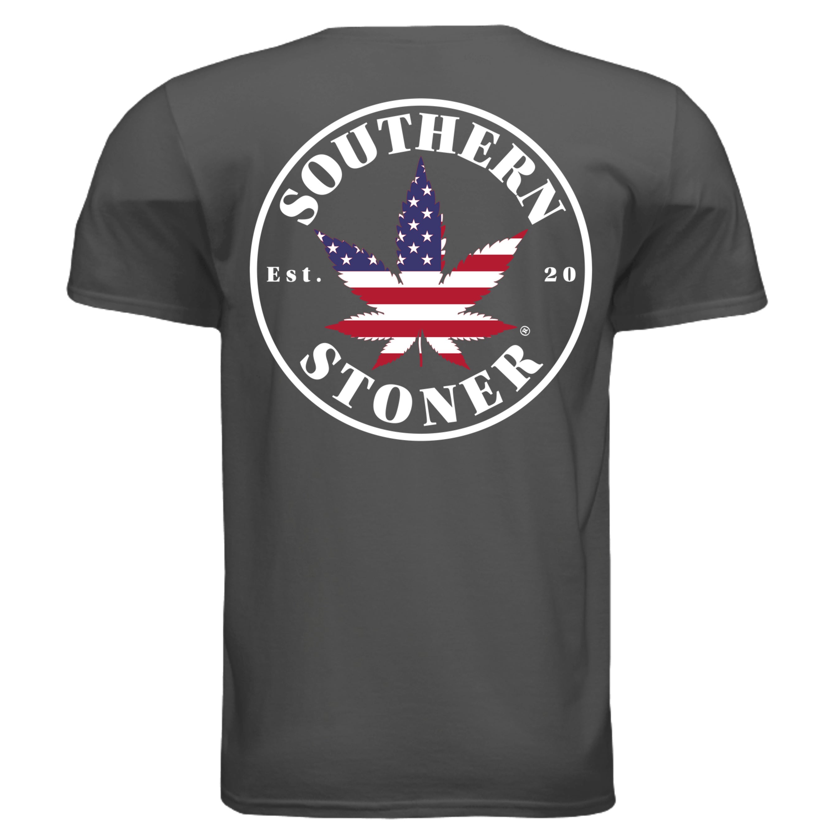 Southern Stoner OG logo tee in charcoal back view — unisex lifted lifestyle t-shirt