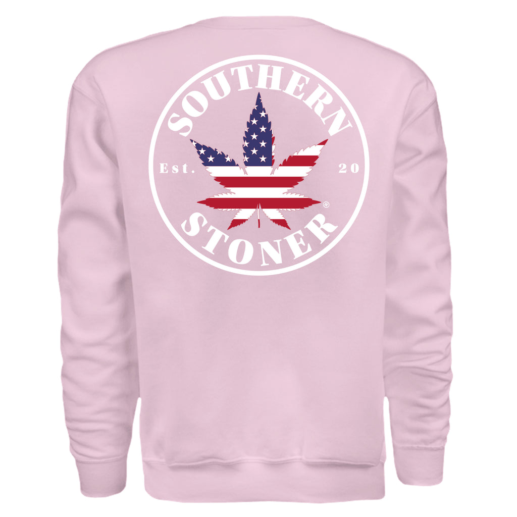 Southern Stoner OG logo crew sweatshirt in light pink — womens Southern lifestyle sweatshirt