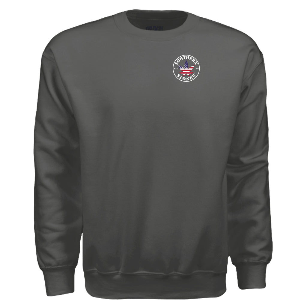 Southern Stoner OG crew sweatshirt front in charcoal — Southern lifestyle apparel