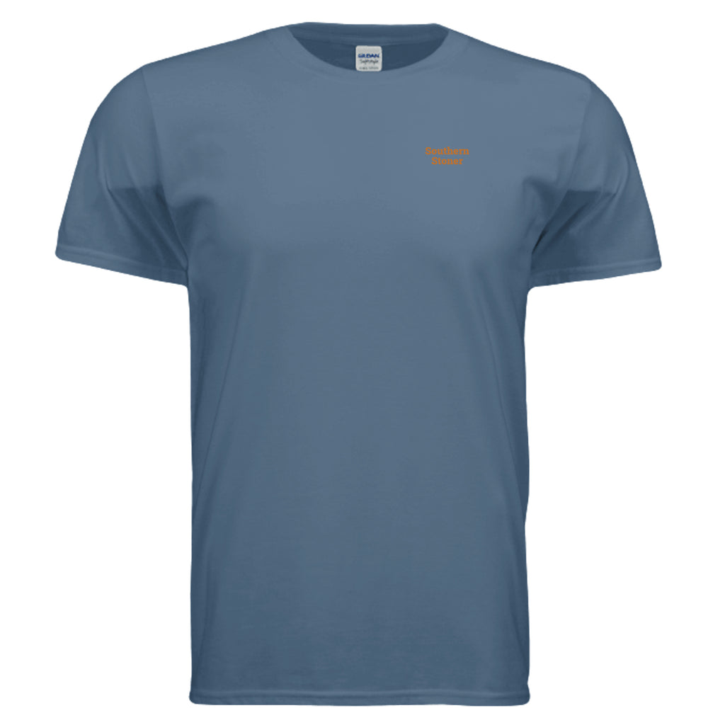 Sativa by Day Indica by Night indigo blue tee front — Southern Stoner lifted lifestyle shirt
