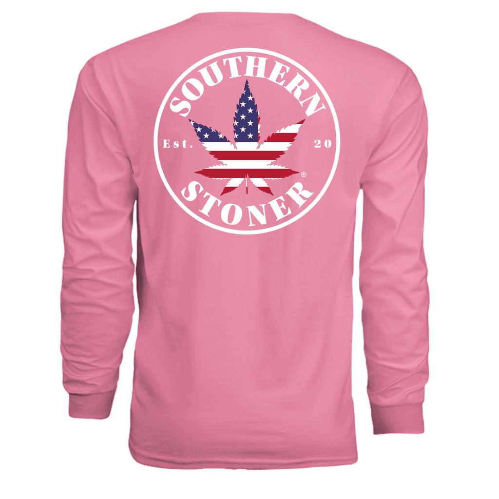 Southern Stoner OG performance long sleeve in pink back view — womens Southern lifestyle shirt