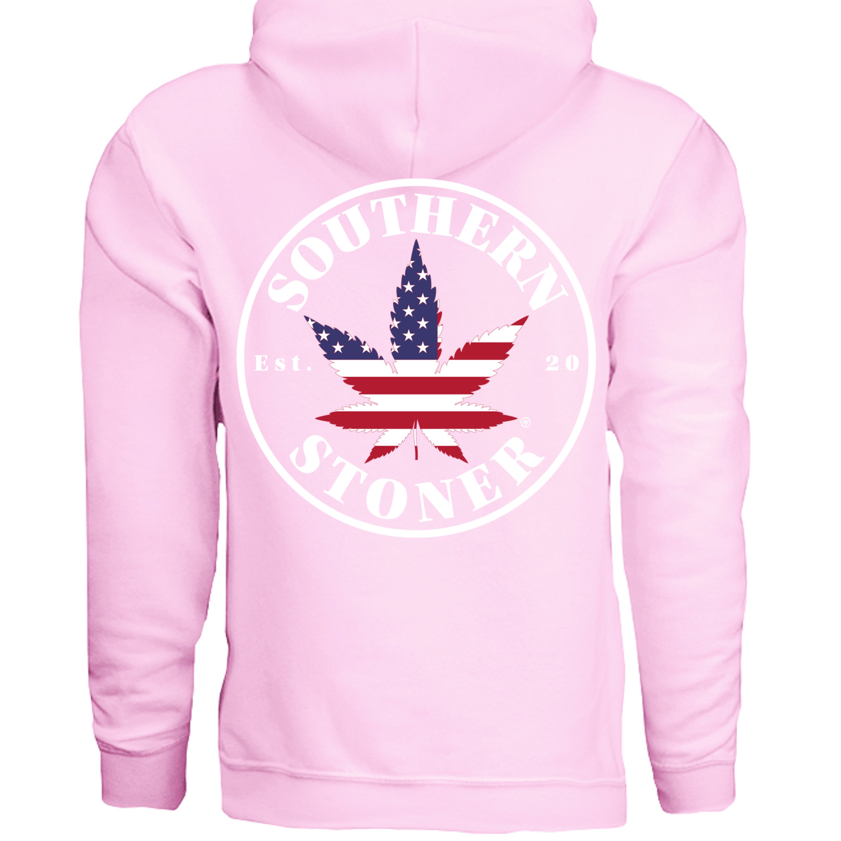 Southern Stoner OG logo hoodie in light pink back view — womens Southern lifestyle sweatshirt