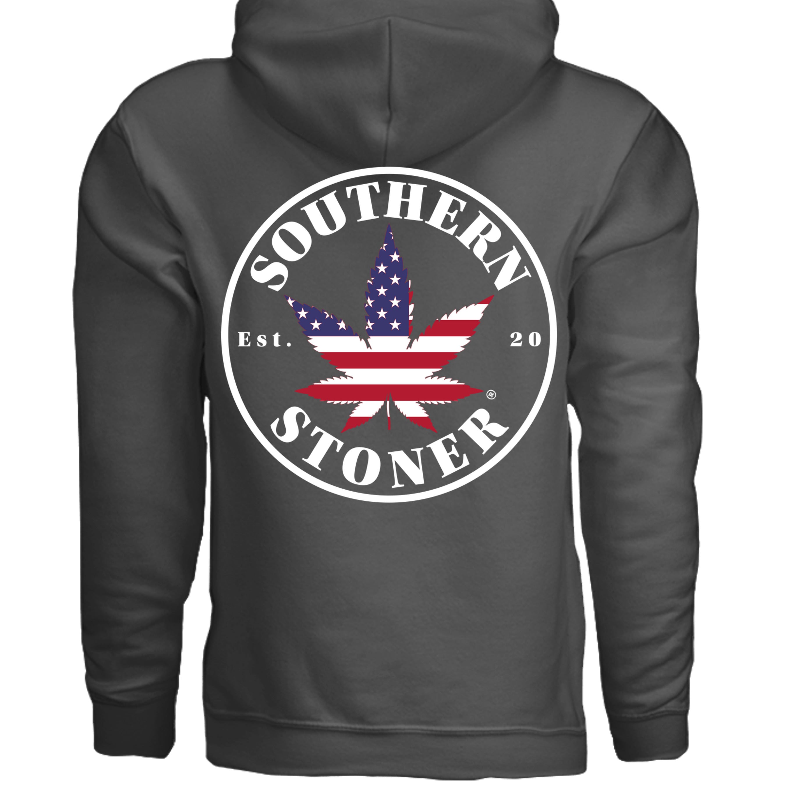 Southern Stoner OG logo hoodie in charcoal back view — Southern lifestyle sweatshirt