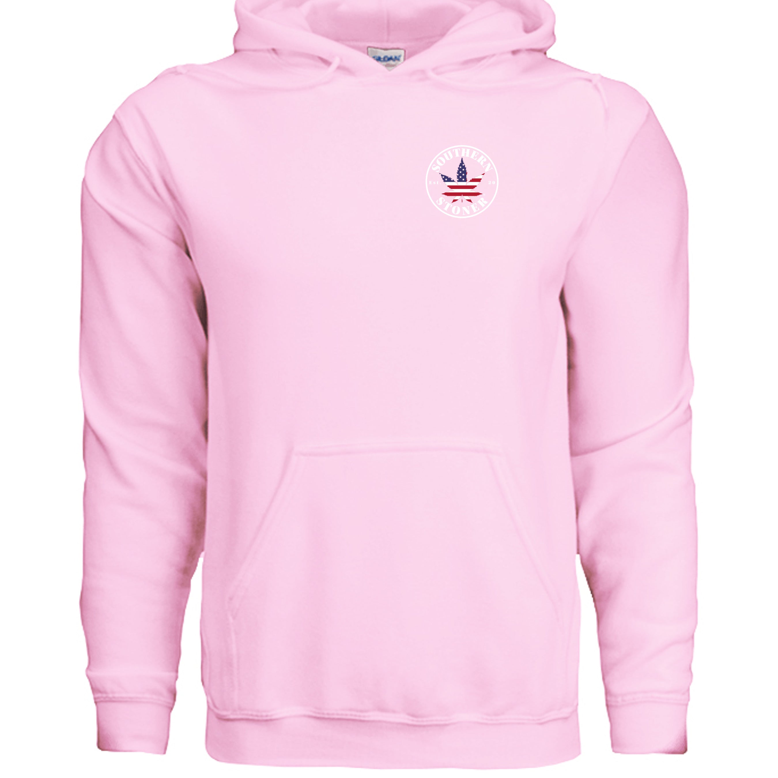 Southern Stoner OG logo hoodie front in light pink — womens lifted lifestyle sweatshirt