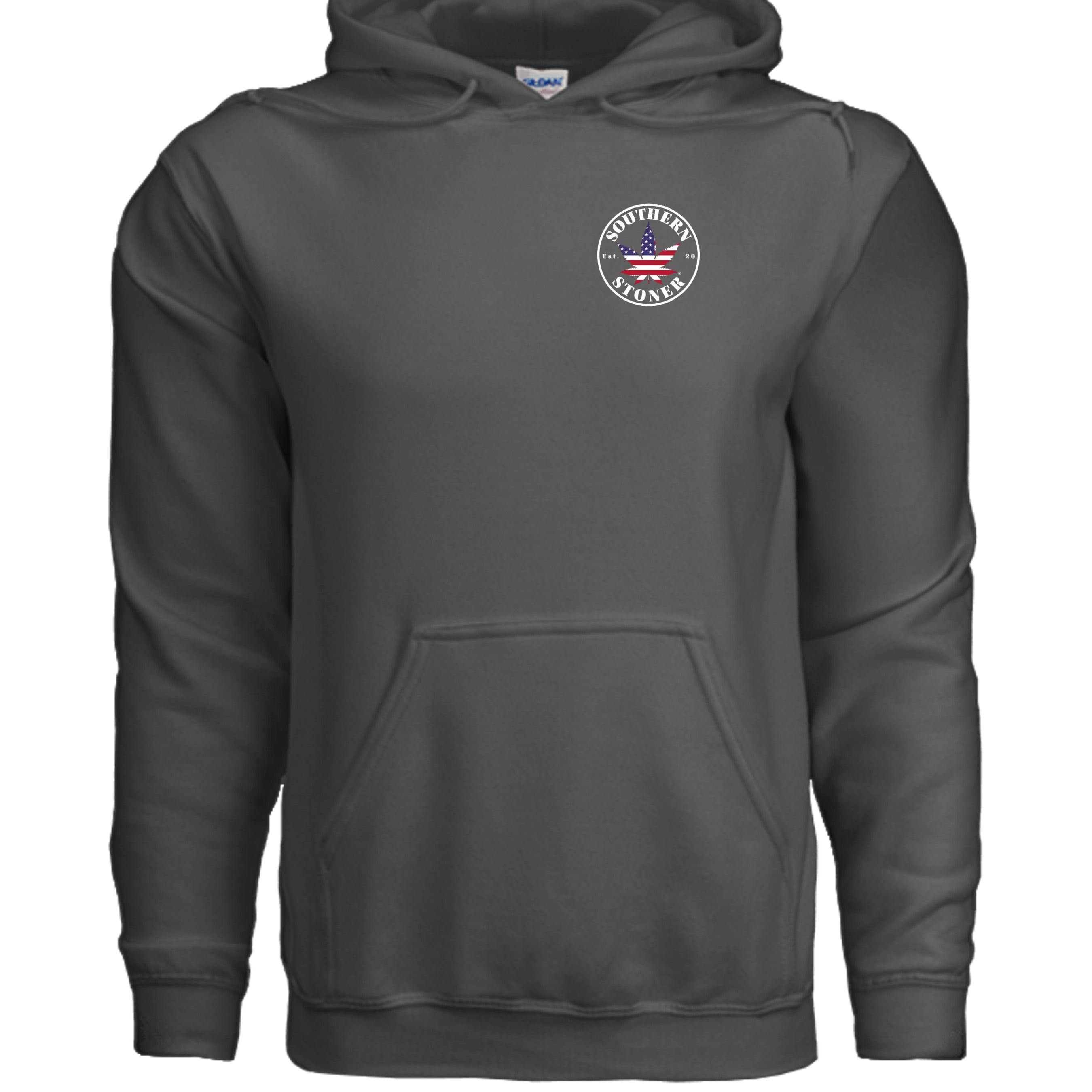Southern Stoner OG logo hoodie front in charcoal — lifted lifestyle Southern apparel