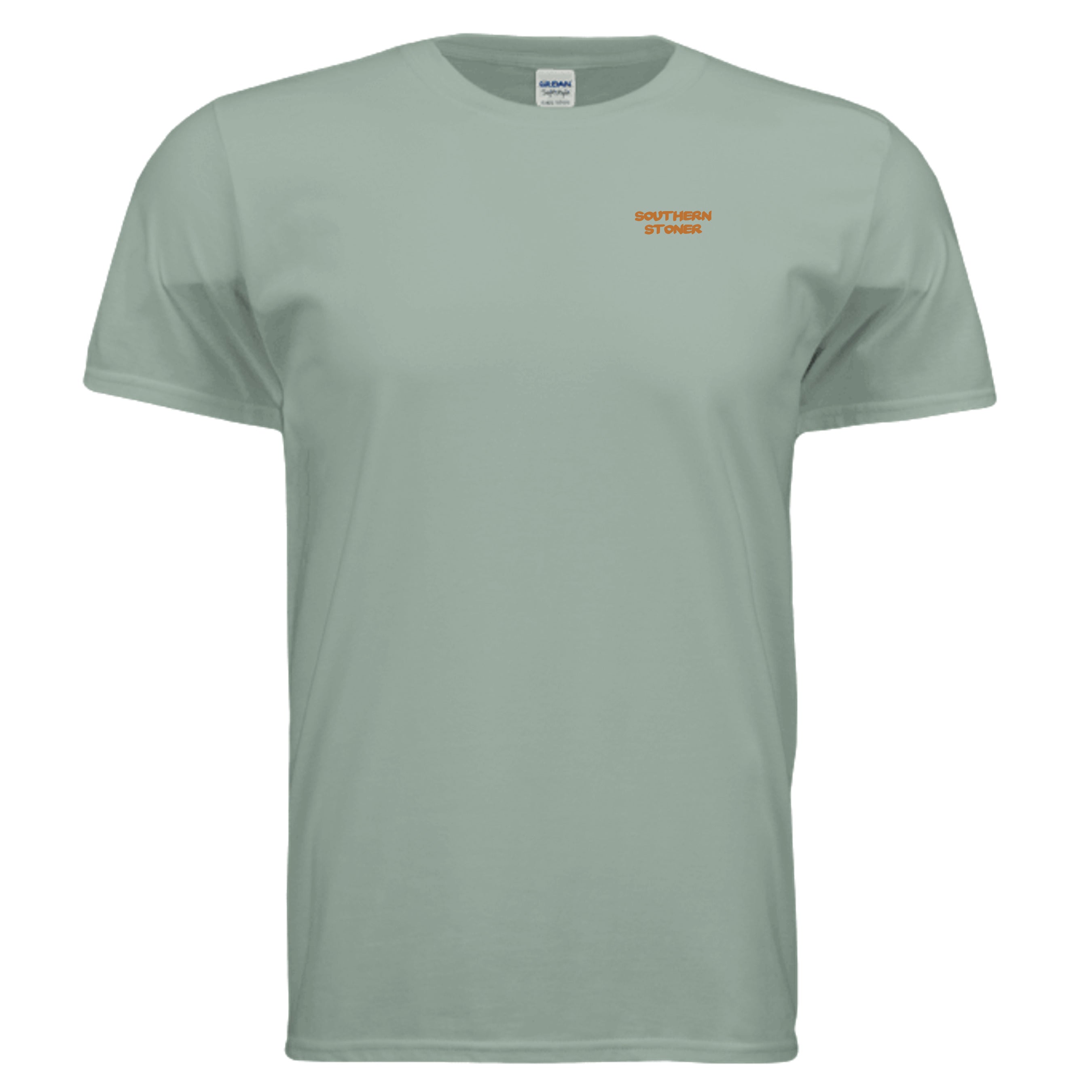 Fixin to Get Faded sage green tee front — Southern Stoner small chest logo lifted lifestyle shirt