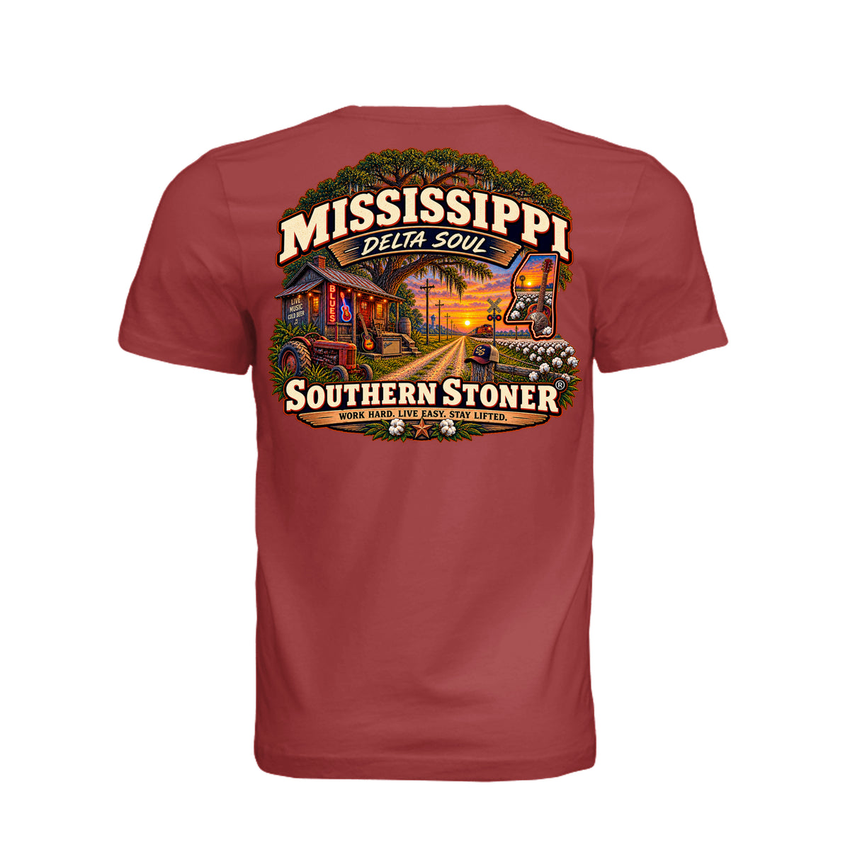 Back view of Mississippi Rust Graphic Tee with Southern Stoner® artwork