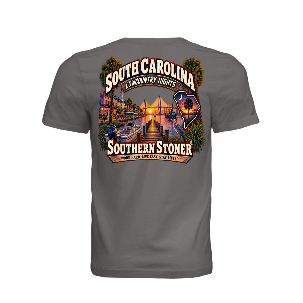 Back view of South Carolina Storm Graphic Tee with Southern Stoner® artwork
