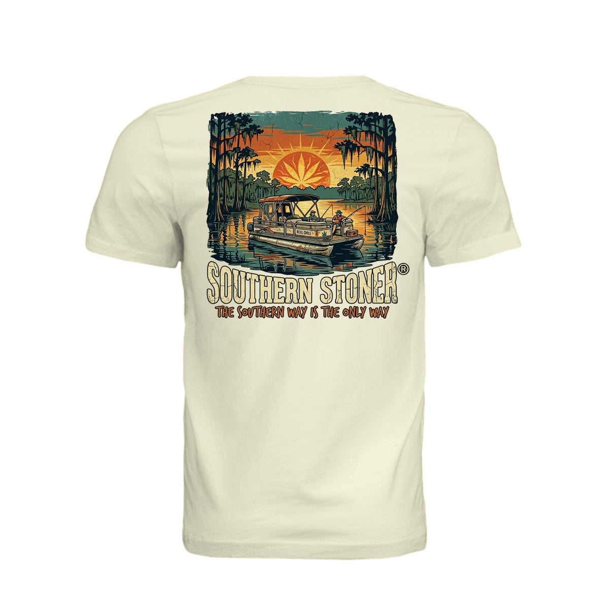Back view of Reel Chill T-Shirt by Southern Stoner in natural