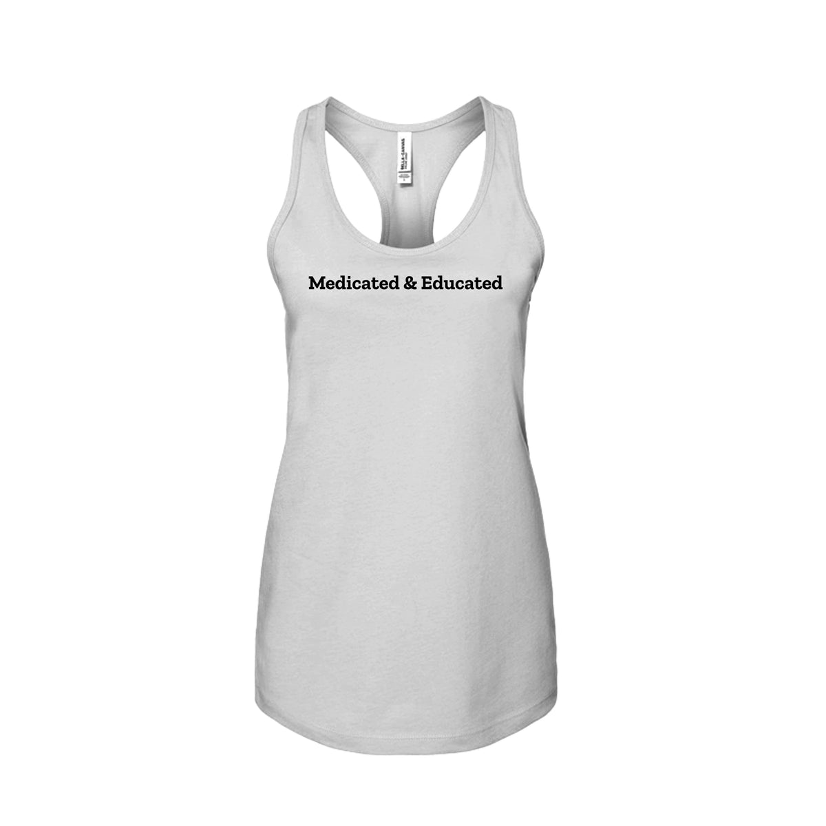 Front view of Medicated & Educated Women’s Racerback Tank by Southern Stoner