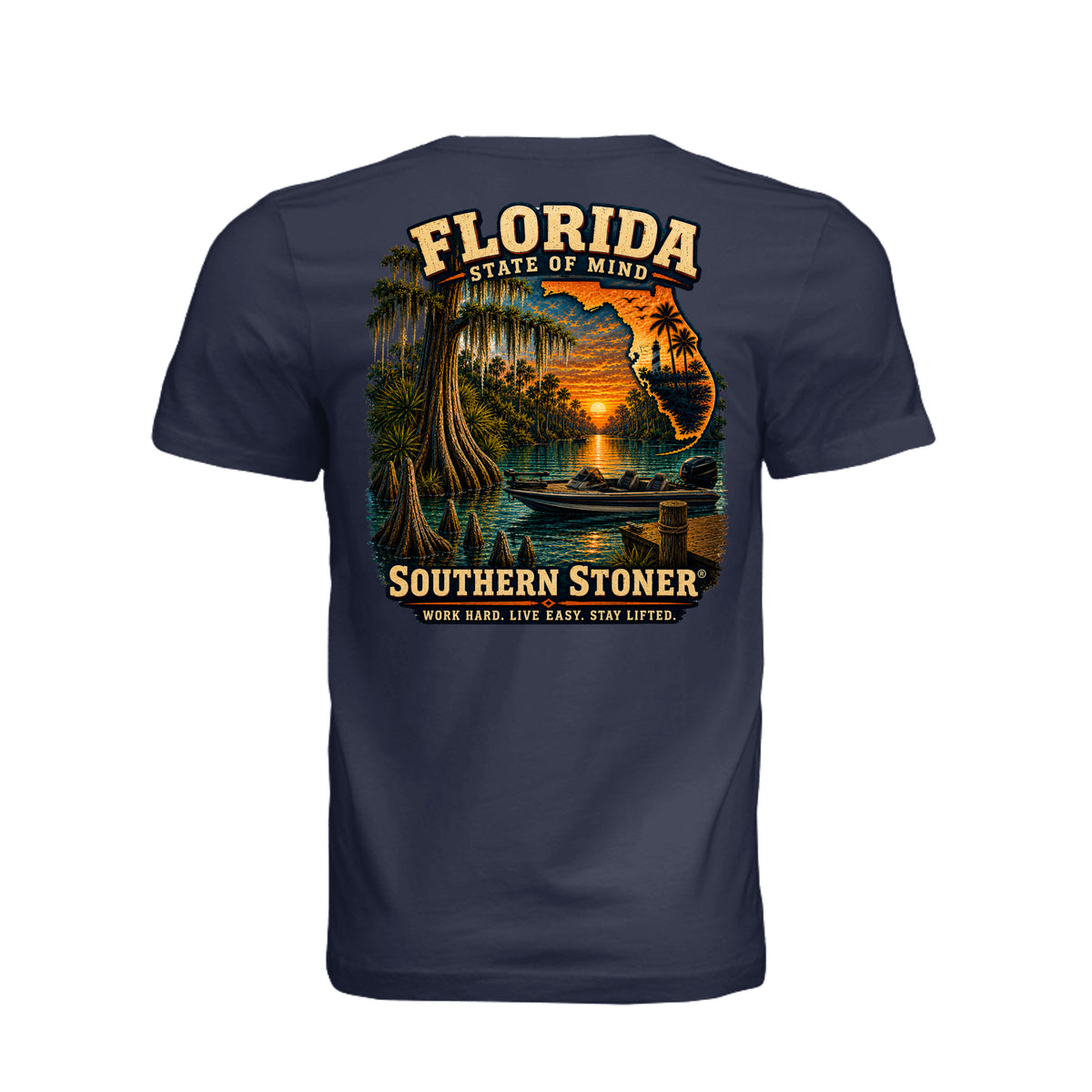 Back view of Florida State Pride T-Shirt – Navy by Southern Stoner