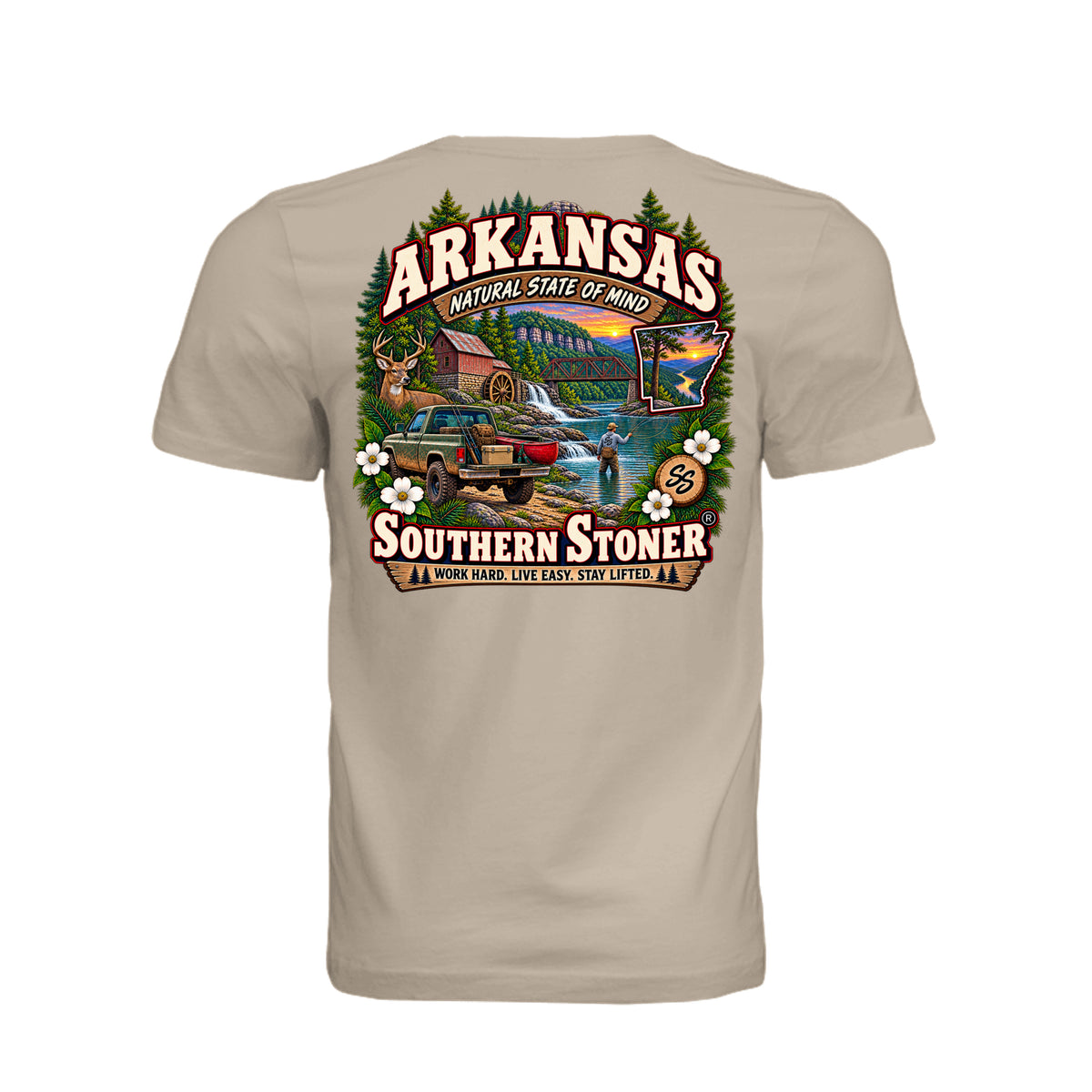 Back view of Arkansas State Pride T-Shirt – Tan by Southern Stoner