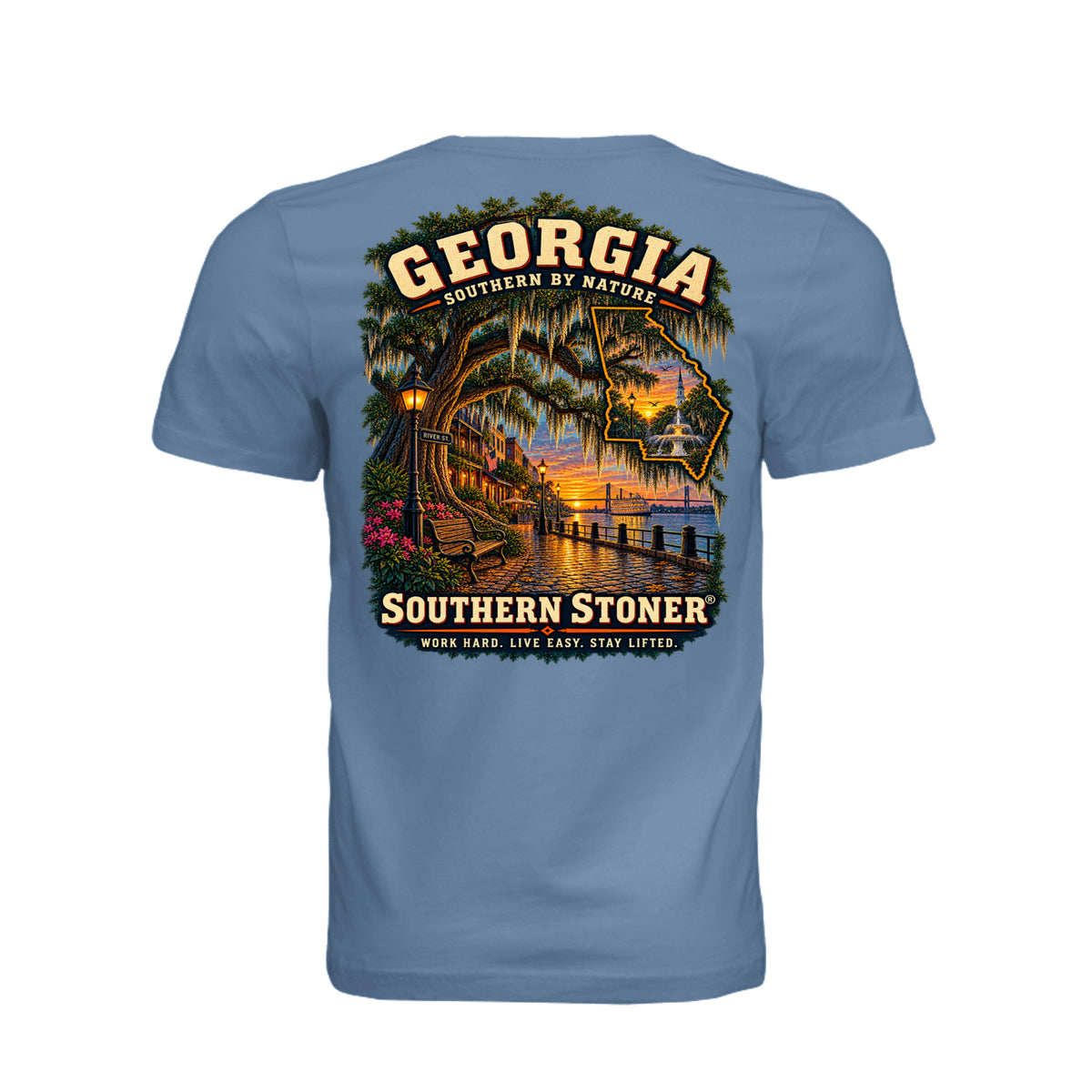 Back view of Georgia State Pride T-Shirt – Slate Blue by Southern Stoner
