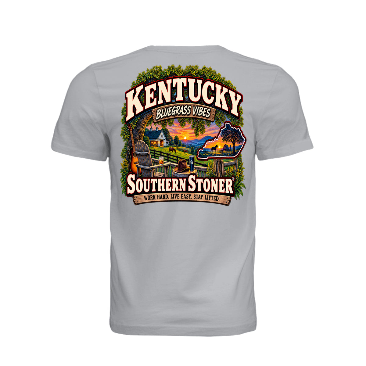 Back view of Kentucky State Pride T-Shirt – Athletic Gray by Southern Stoner