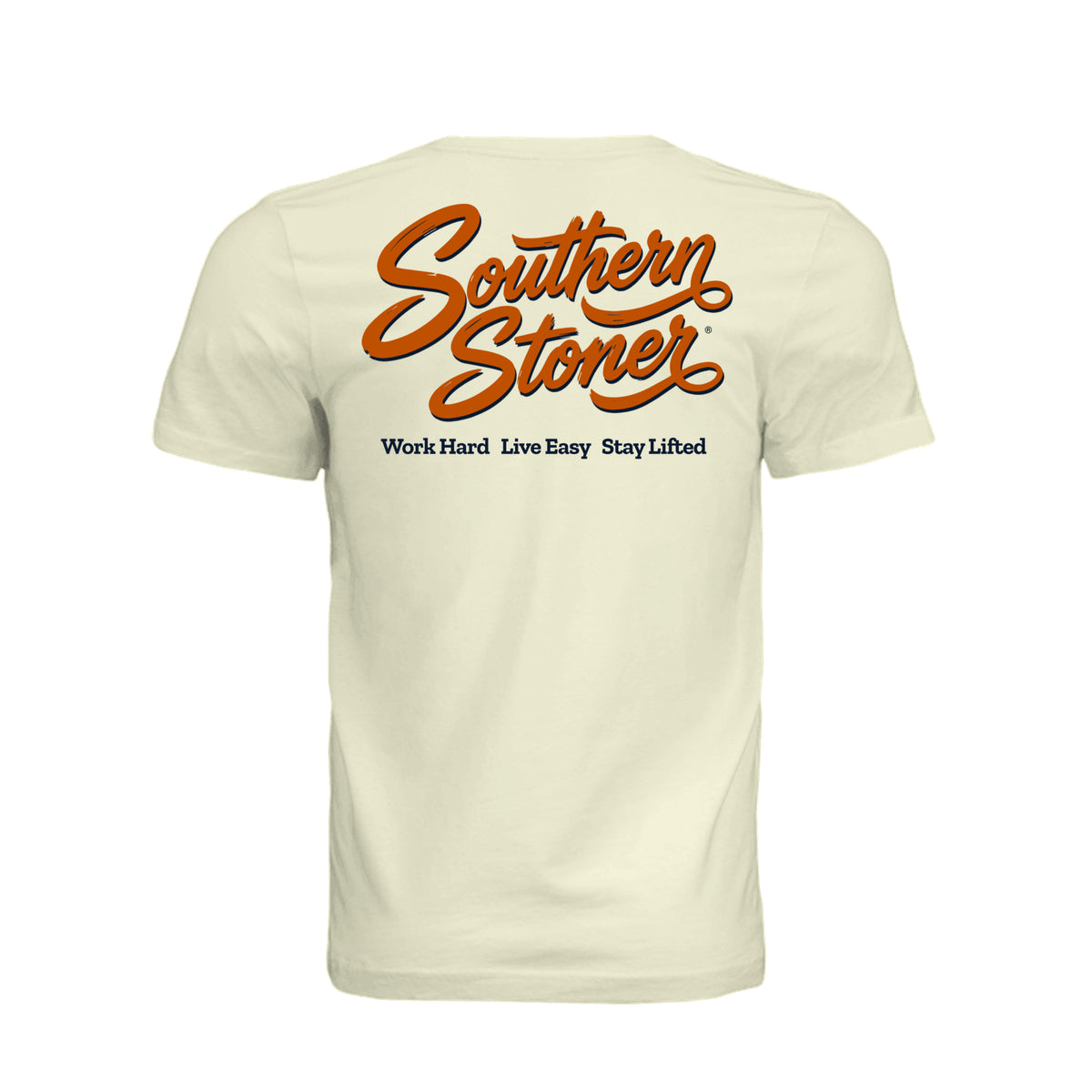 Back view of Work Hard Live Easy Stay Lifted T-Shirt by Southern Stoner in natural