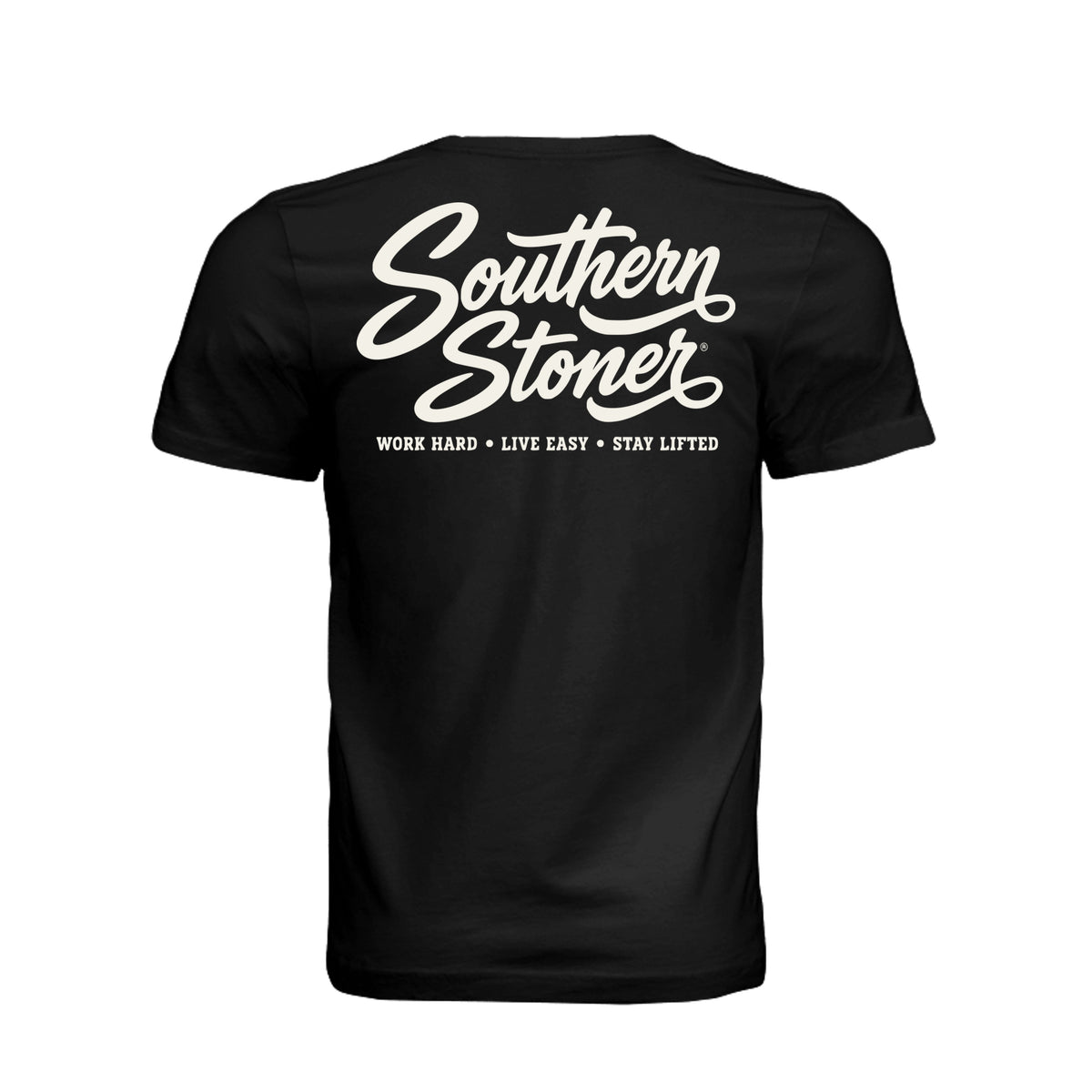 Back view of Black & Gray Logo T-Shirt by Southern Stoner in black